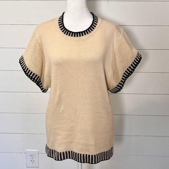 Miss Sparkling Sweaters - Miss Sparkling Cream and Black Short Sleeve Sweater Size XL